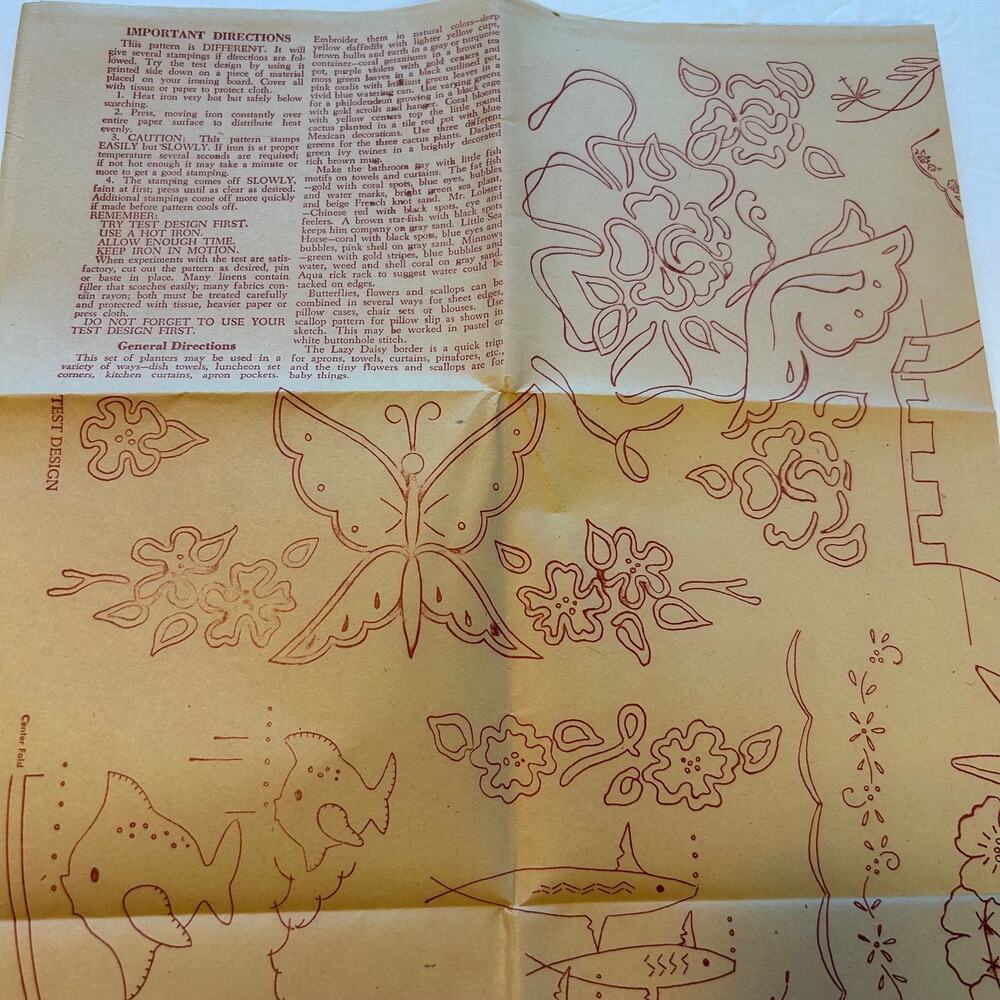 Vintage Mail Order Embroidery Pattern‎ #94 Flower Planters, Butterflies, Fish